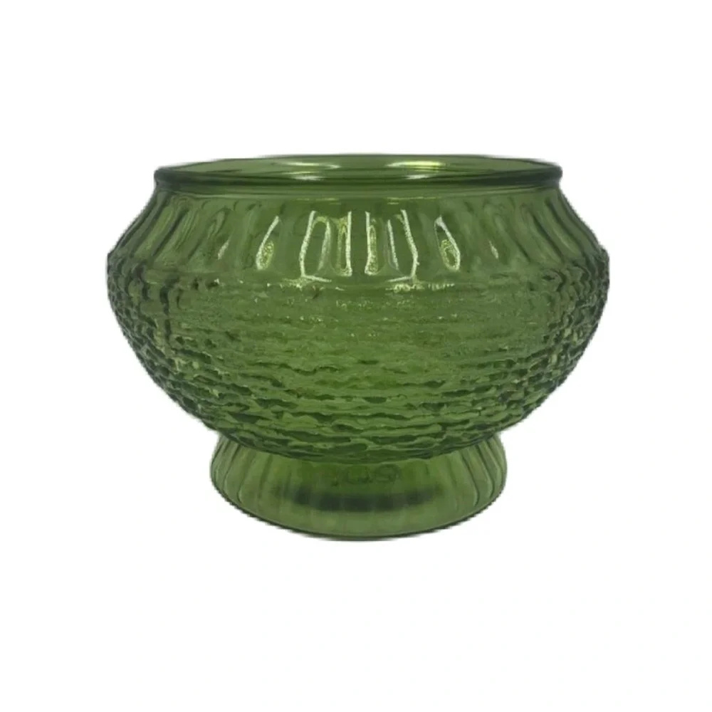 Vintage NAPCO 1176 Green Glass Vase Bowl Ribbed